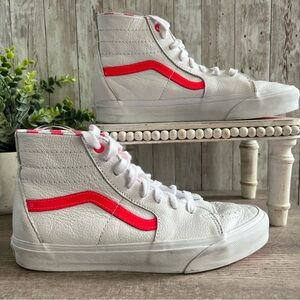 Vans Sk8 High Top Leather Neon and White Sneakers Unisex Mens 8.5 Womens 10